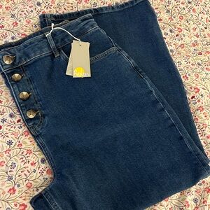 British Boden Women's Fly Button Front Wide Leg Blue Jeans UK 18 US 14 New NWT